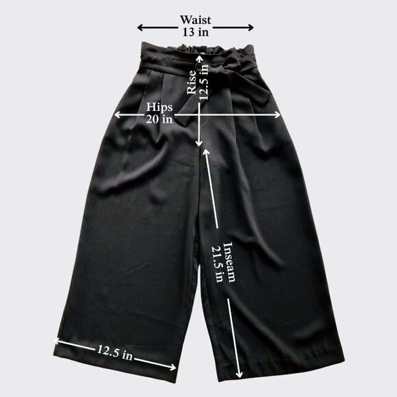 ZARA High Rise Wide Leg Cropped Pants XS Black Tie Waist Elastic Back - Picture 6 of 10